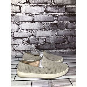 Via Spiga Grey Suede Leather Perforated Slip On Sneaker Shoes Women Sz 7M US/38